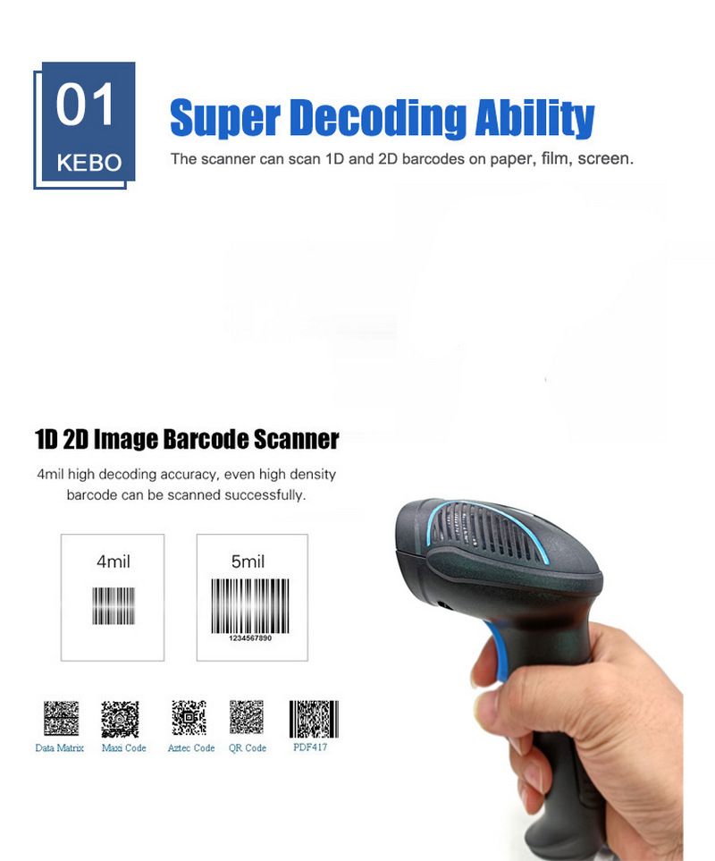 factory price 2d cmos qr code wired usb transmission mode scanning barcode scanner 7