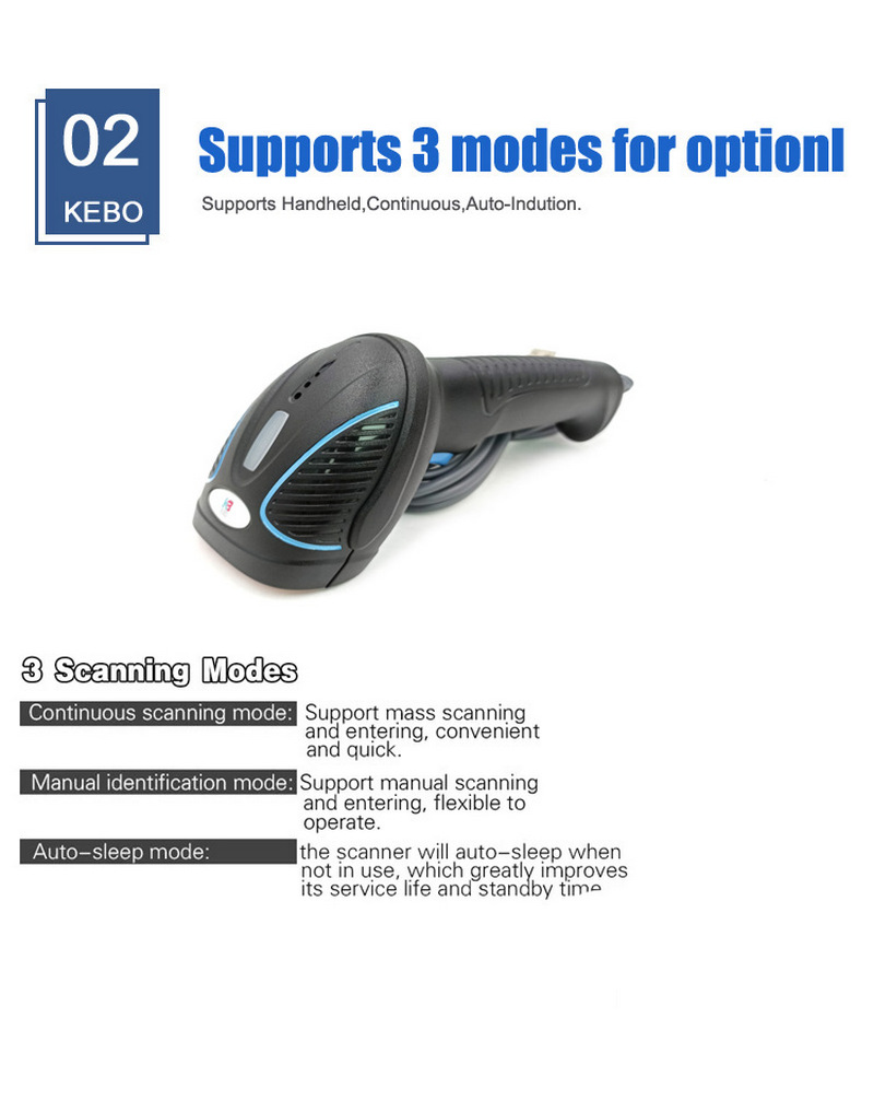 factory price 2d cmos qr code wired usb transmission mode scanning barcode scanner 8